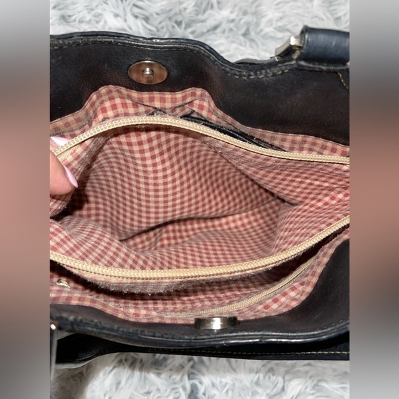 The Sak Pebble Leather Top Handle Contrast Stitch Pink Gingham Lining Handbag - Picture 6 of 8